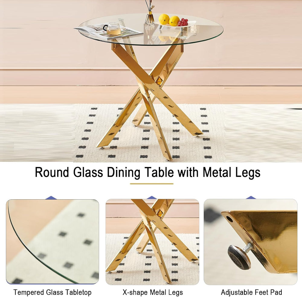 Henf 5 Piece Round Dining Table Set with 4 Upholstered Chairs, 36'' G...