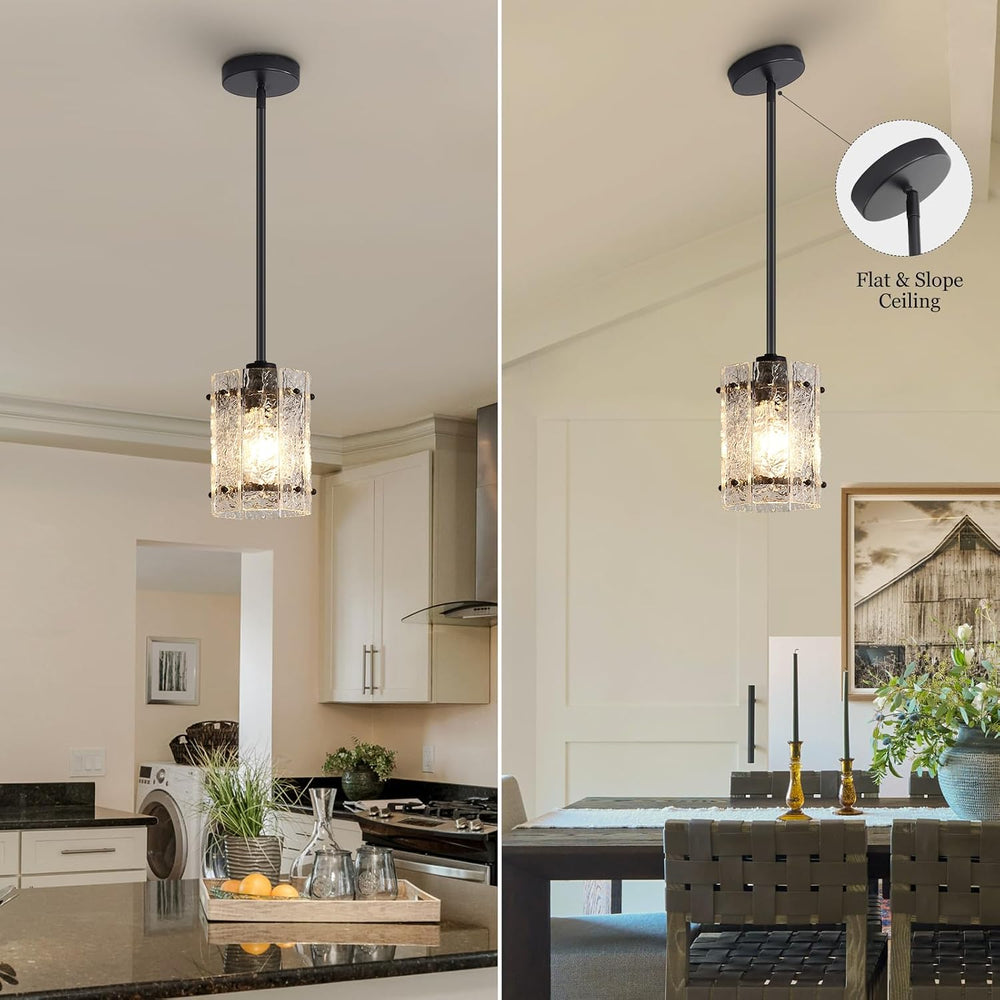 Black Glass Pendant Lights Kitchen Island, Water Ripple Round Pendant Lights ...