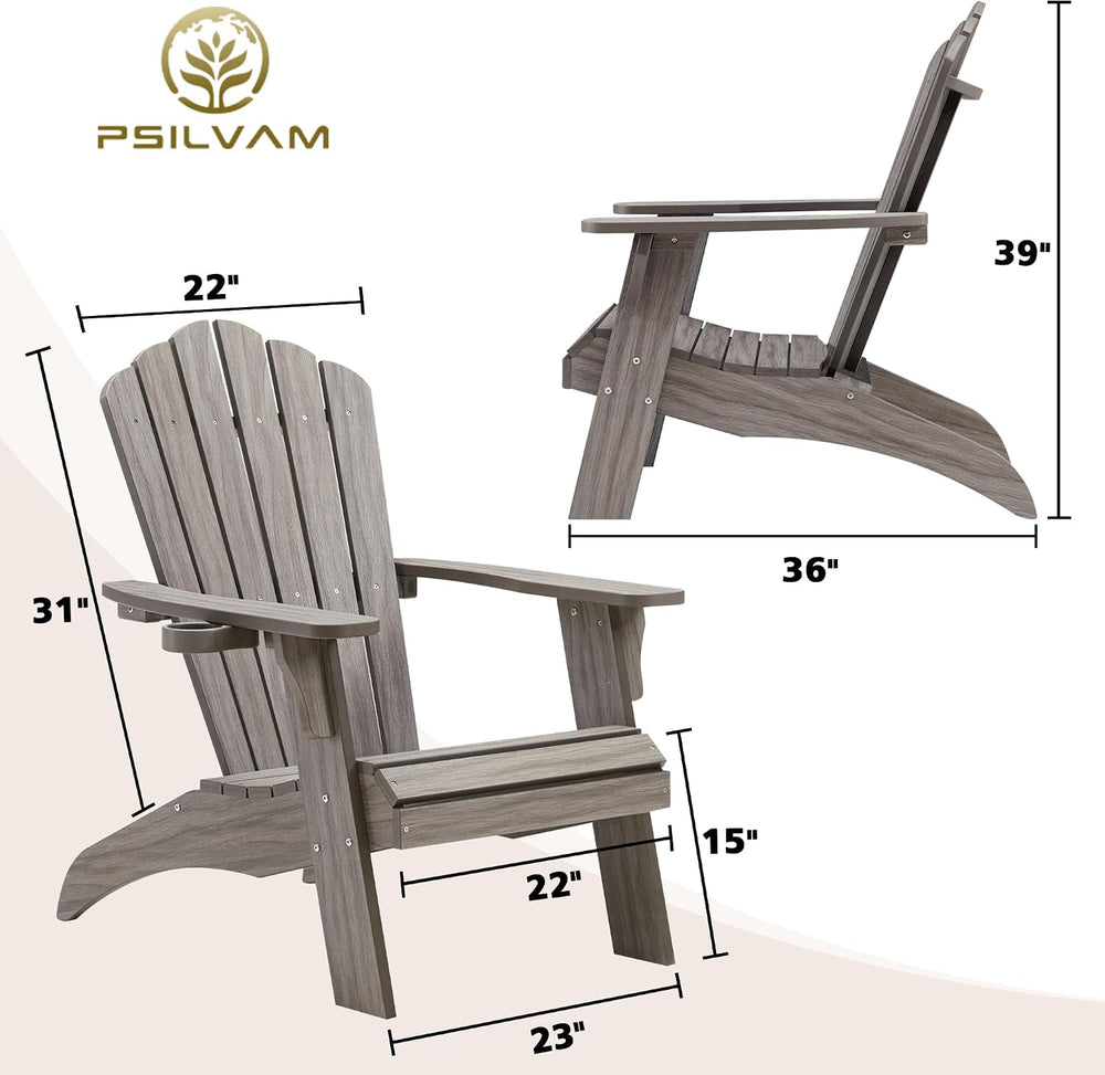 Psilvam Adirondack Chairs Set of 2 with Cup Holder, Light Gray