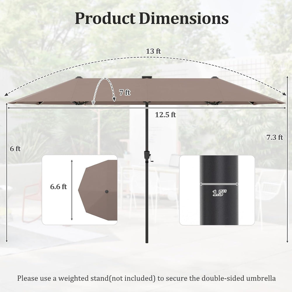 HAPPYGRILL 13 FT Extra Large Double-sided Patio Umbrella with Solar Lights