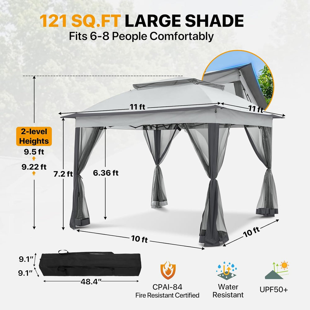 COOS BAY 11x11 Pop Up Gazebo with Netting, Canopy Tent, Gray