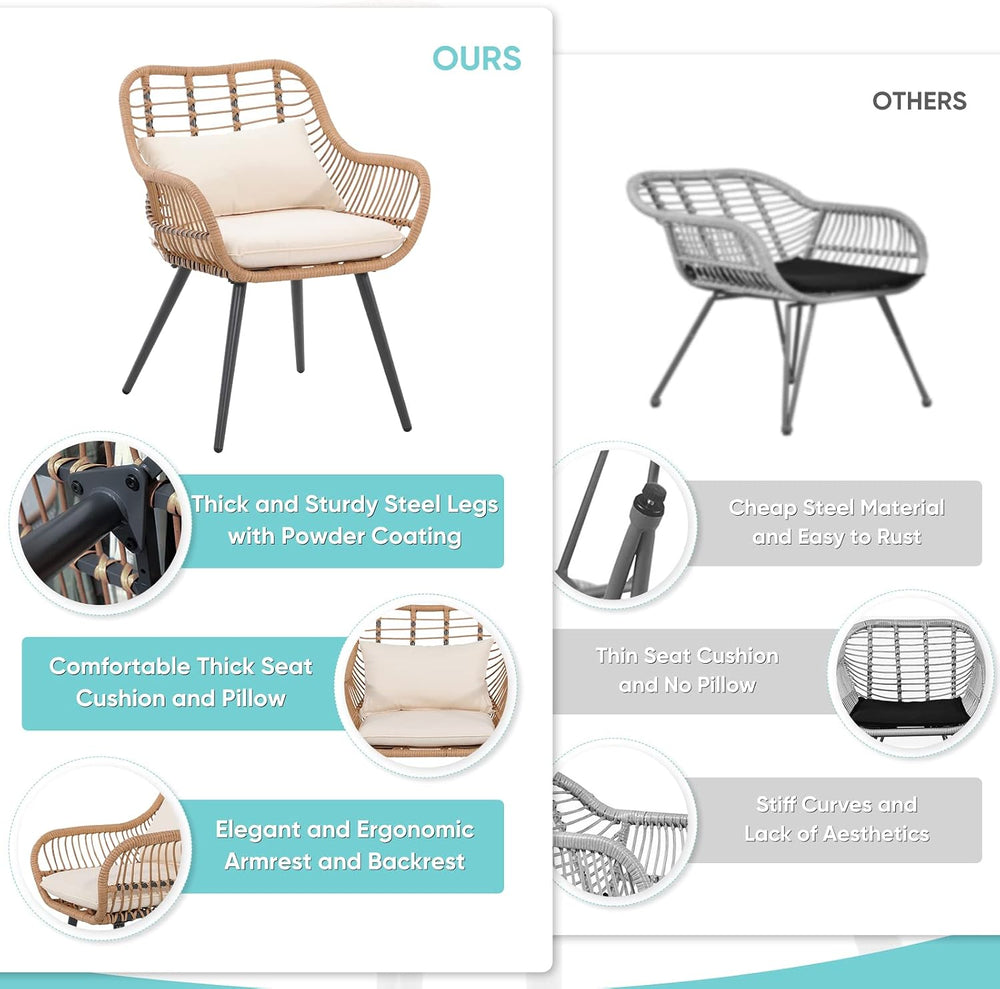Verano Garden 3 Pieces Patio Bistro Set, Wicker Conversation Chair Sets