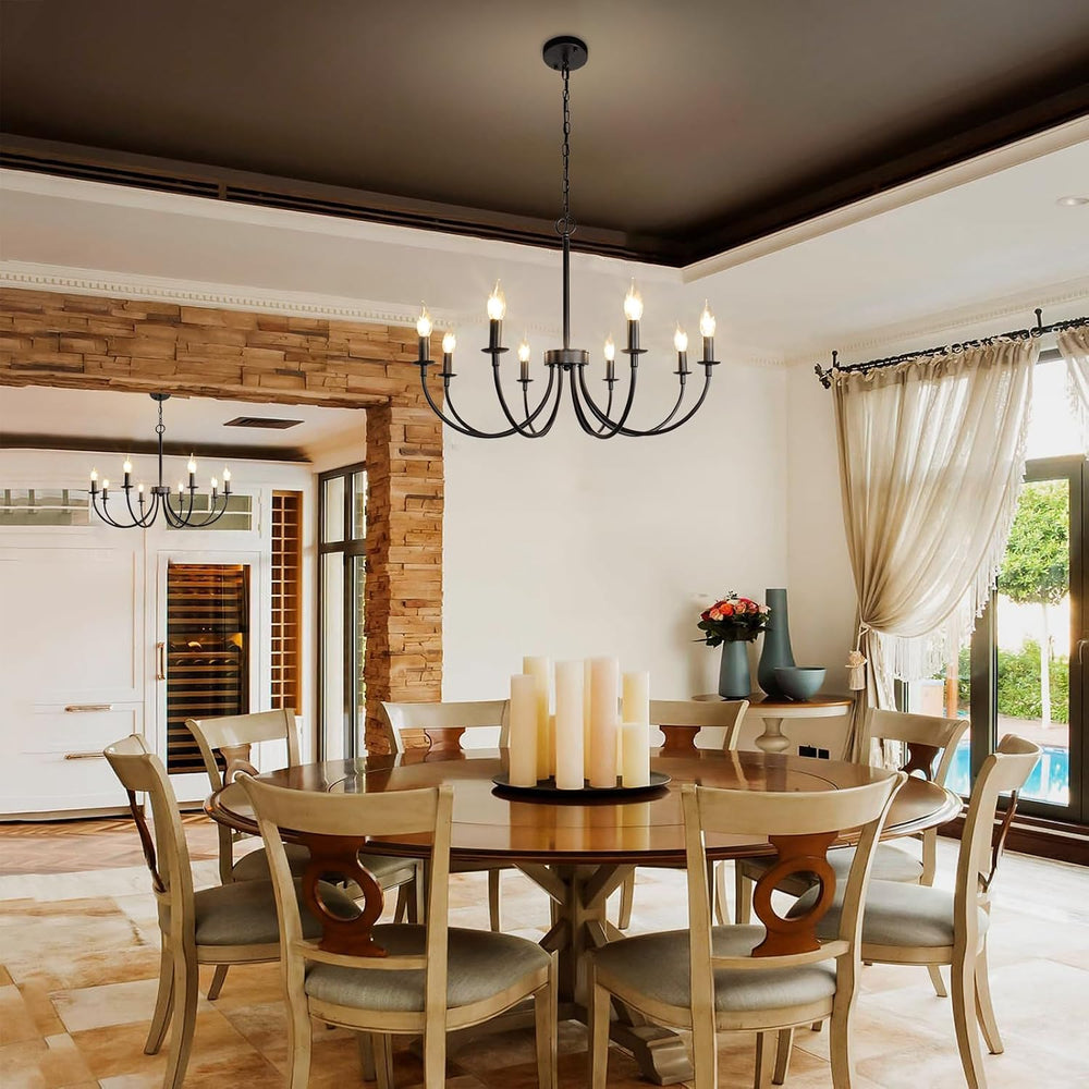8 Light Black Farmhouse Chandelier, Dining Room Light Fixtures,