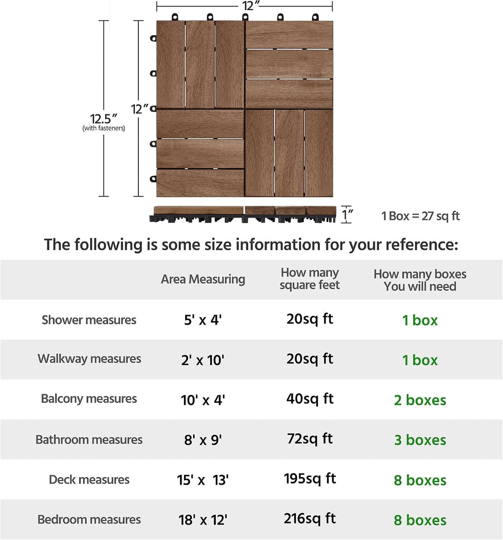 Yaheetech 108PCS Acacia Wood Deck Tiles Interlocking Patio Flooring,Brown