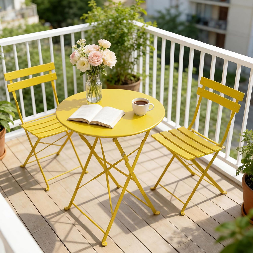 Grand patio 3-Piece Folding Patio Bistro Set Outdoor Porch Balcony, Yellow