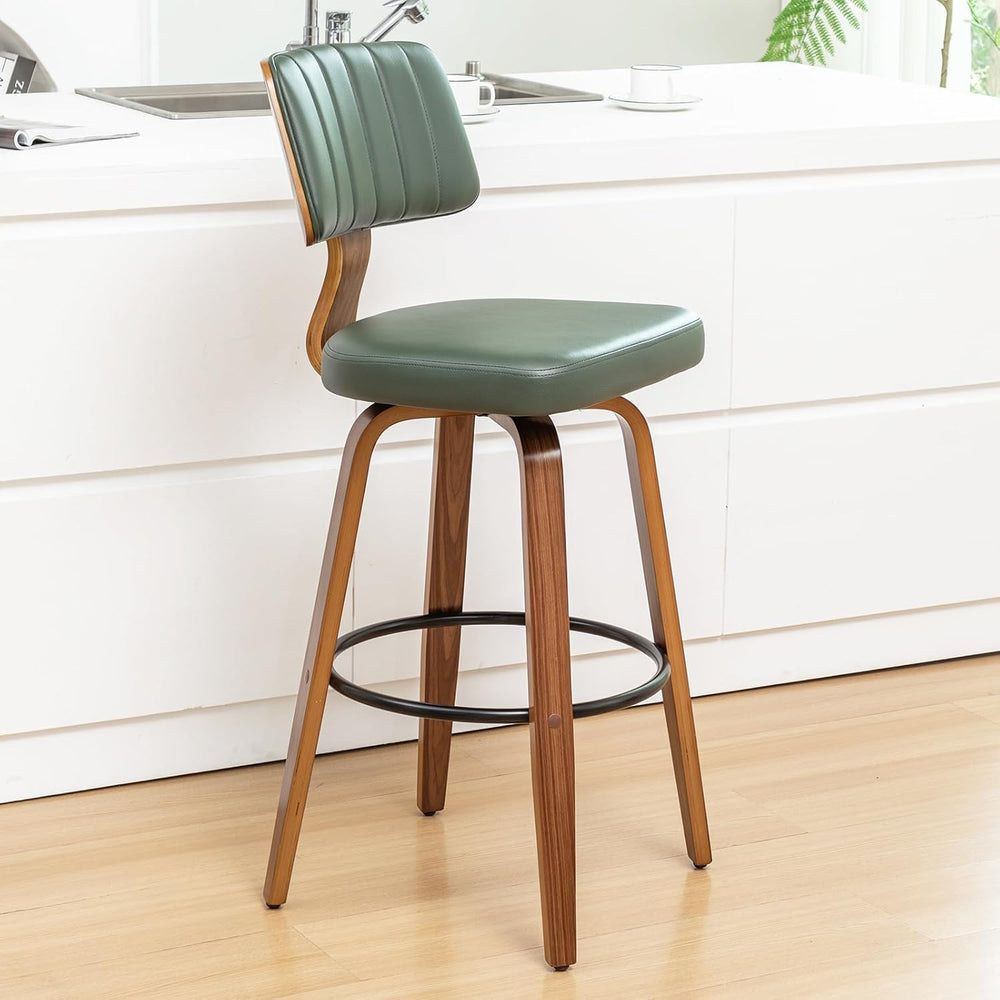 LUNLING 25.2” Swivel Bar Stools Set of 2,Green Faux Leather Counter Height Ba...