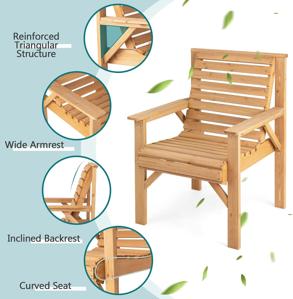 GIANTEX Outdoor Patio Dining Chairs, Solid Wood Bistro Chairs, Inclined Backr...