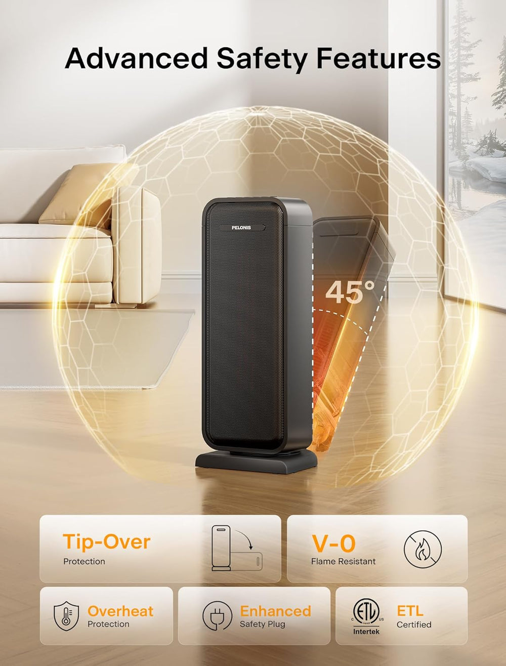 Pelonis 1500w Electric Space Heater for Indoor Use with Thermostat, Oscillati...