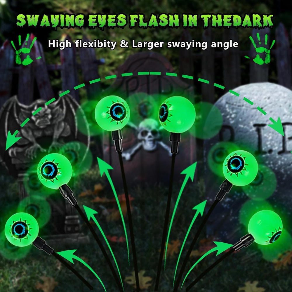 6 Pack Halloween Decorations Outdoor 36 LED Green Solar Eyeball Lights