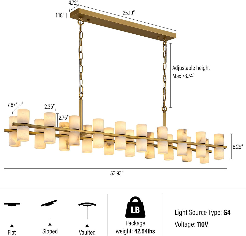 Alabaster Rectangular Chandelier for Dining Room, L54in Modern Chandeliers, A...