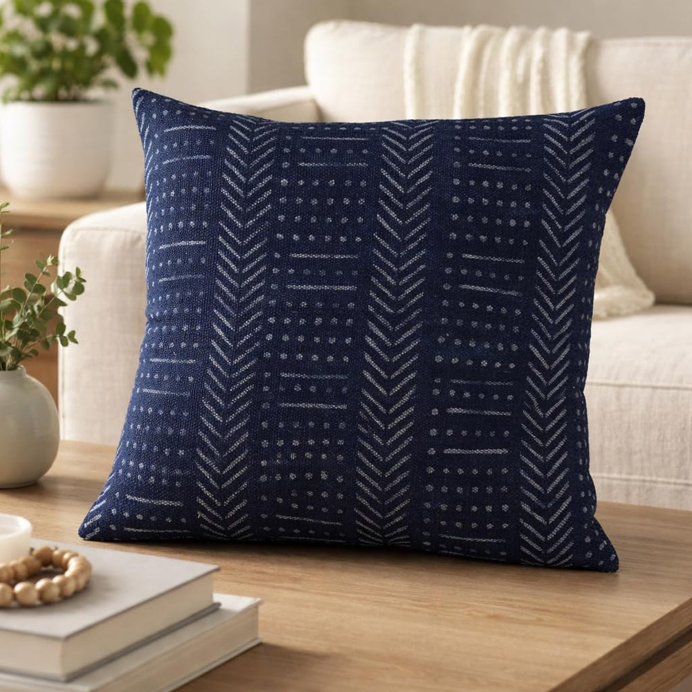 Trade Star 100% Cotton Handloomed Mudcloth Cushion Cover Indigo Hand Block Pr...