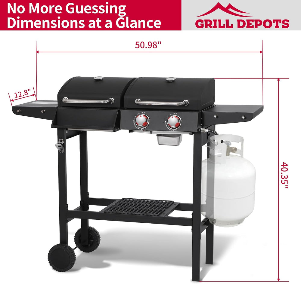 2-Burner Gas & Charcoal Combo Grill with Griddle, Black