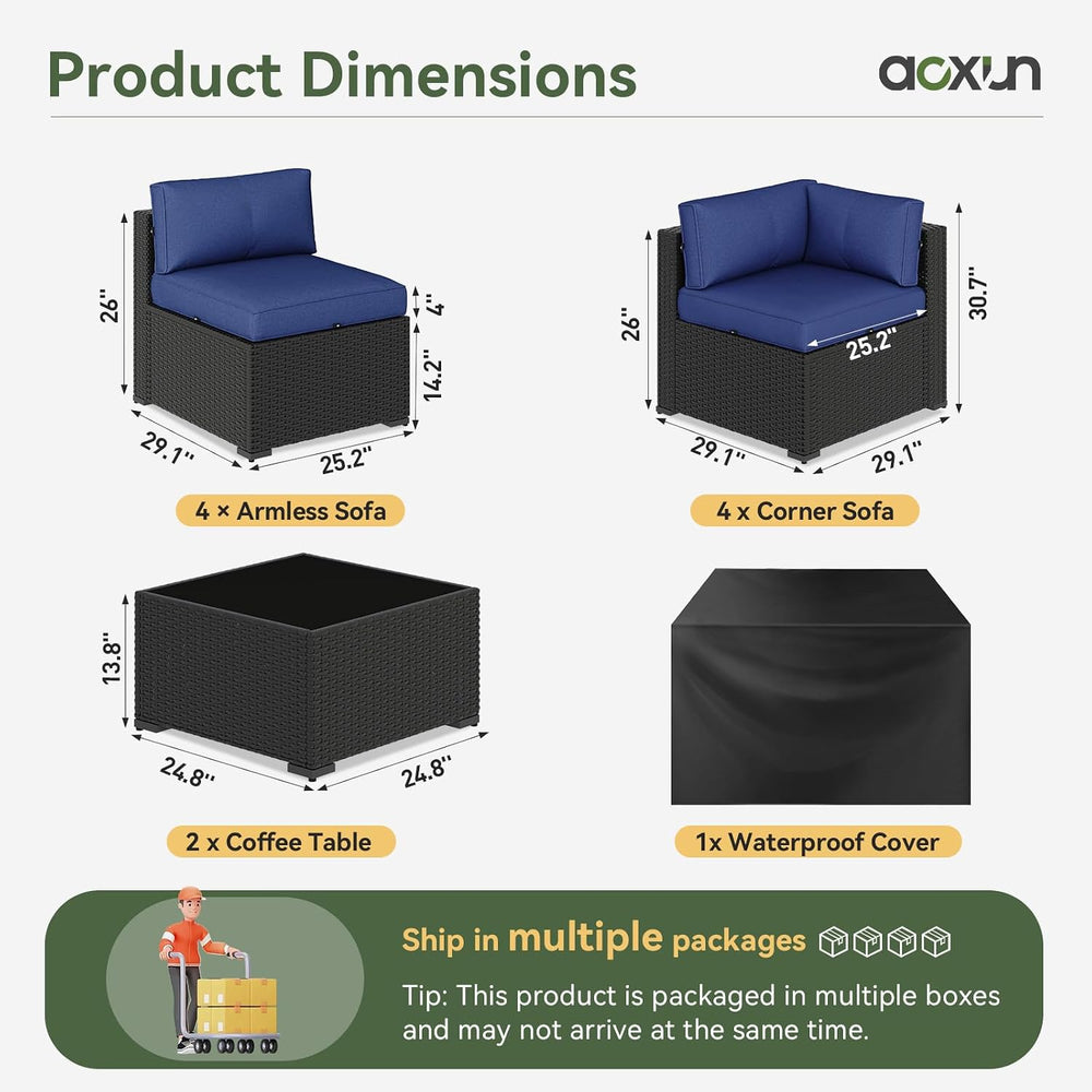 Aoxun 10 Piece Patio Furniture Set Wicker Rattan Patio Sectional Sofa Set Out...