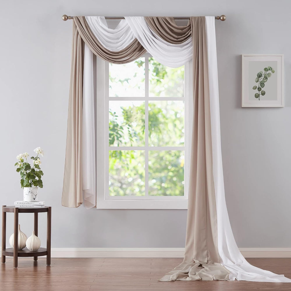 Warm Home Designs 2 216 Inch Chiffon Window Scarves. CHS White & Nude 216