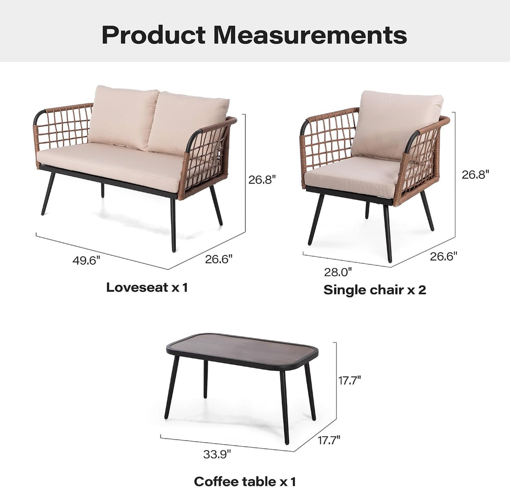 LAUSAINT HOME 4 Pieces Outdoor Patio Furniture Set, Rattan Balcony Furniture ...