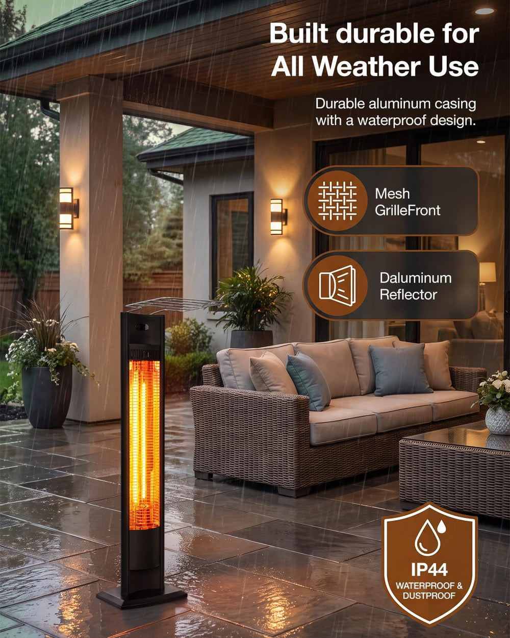hykolity Electric Patio Heater 38.5in, 1500W Infrared Indoor & Outdoor, P...