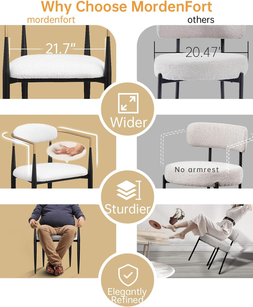 Morden Fort Modern Dining Chairs Set of 6, Cream Boucle