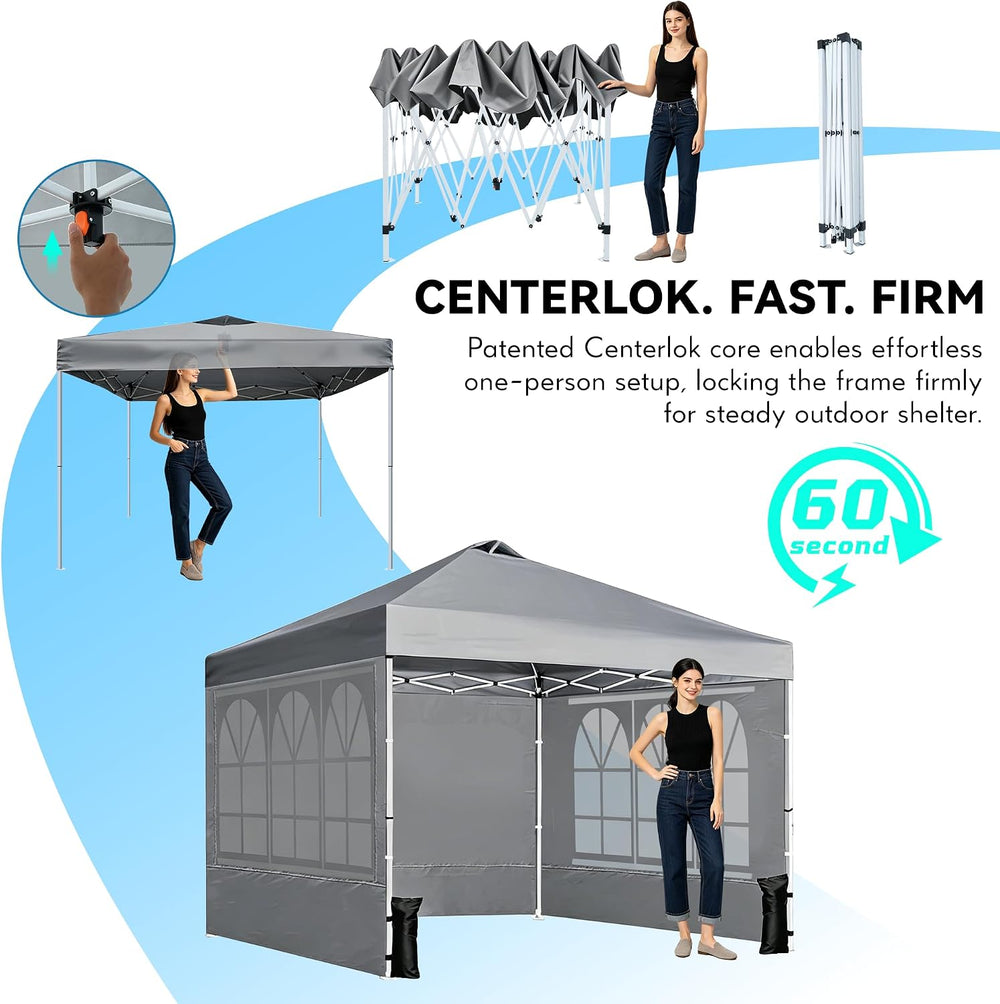 10x10 Pop Up Canopy Tent with 3 Sidewalls & Double Roof Vents