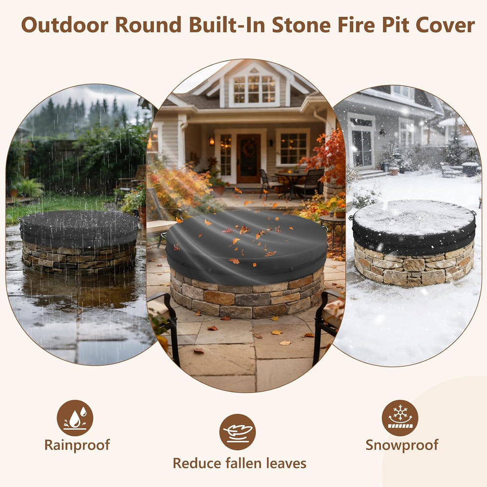 COSHNIBI Outdoor Round Built in Stone Fire Pit Cover,Heavy Duty Waterproof Fi...