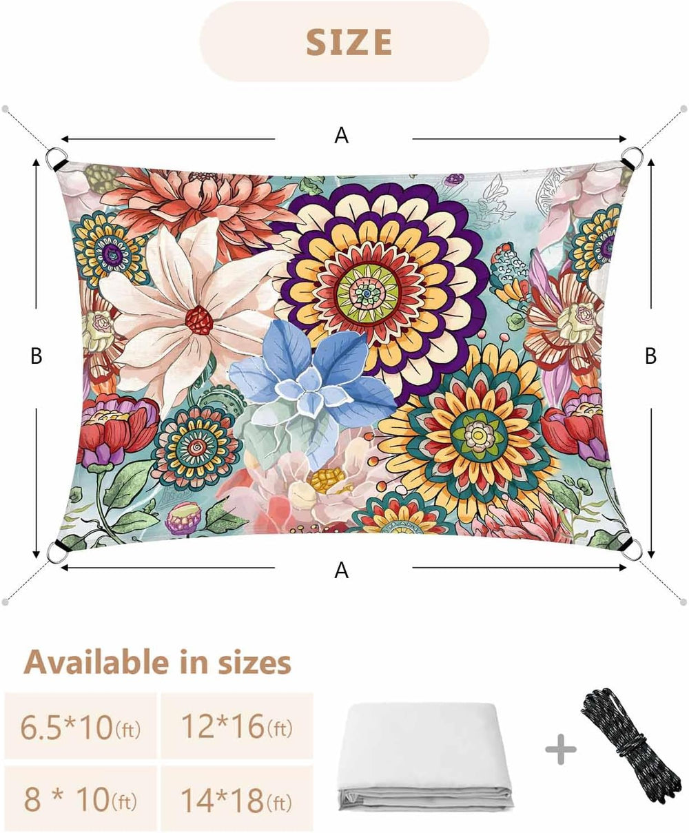 Sun Shade Sail 8'x10' Boho Floral Rectangle Sun Shade Sails Canopy Wa...