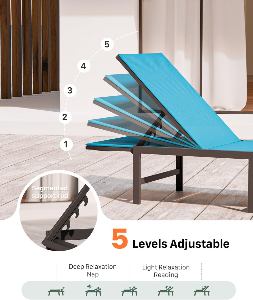Aluminum Patio Chaise Lounge Chair Outdoor,Blue