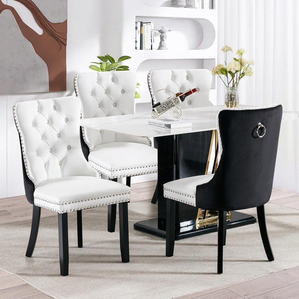 SoarFlash Leather Dining Chairs Set of 4, Tall Back Side Chair, Modern Uphols...