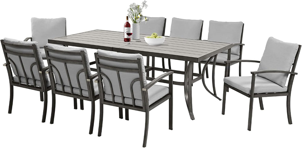 HAPPATIO 9-Piece Patio Dining Set - All Aluminum Table and Chairs for 8, Incl...