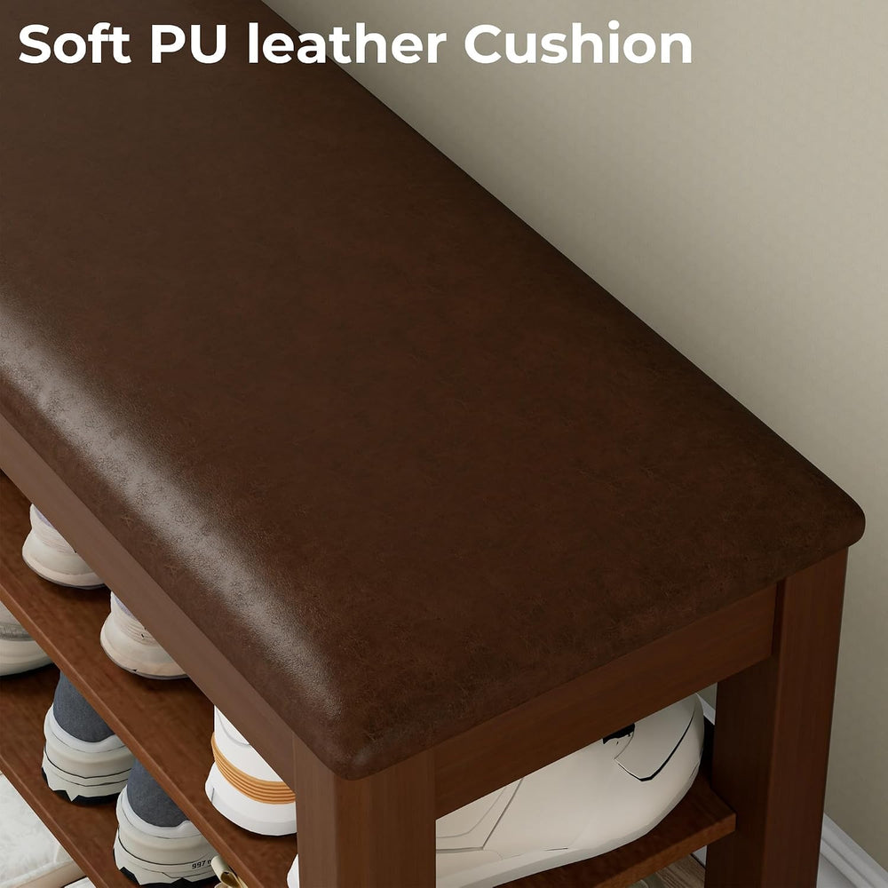 Homleke 31.5" Wide Solid Wood Shoe Rack Bench with Flip-Top Storage