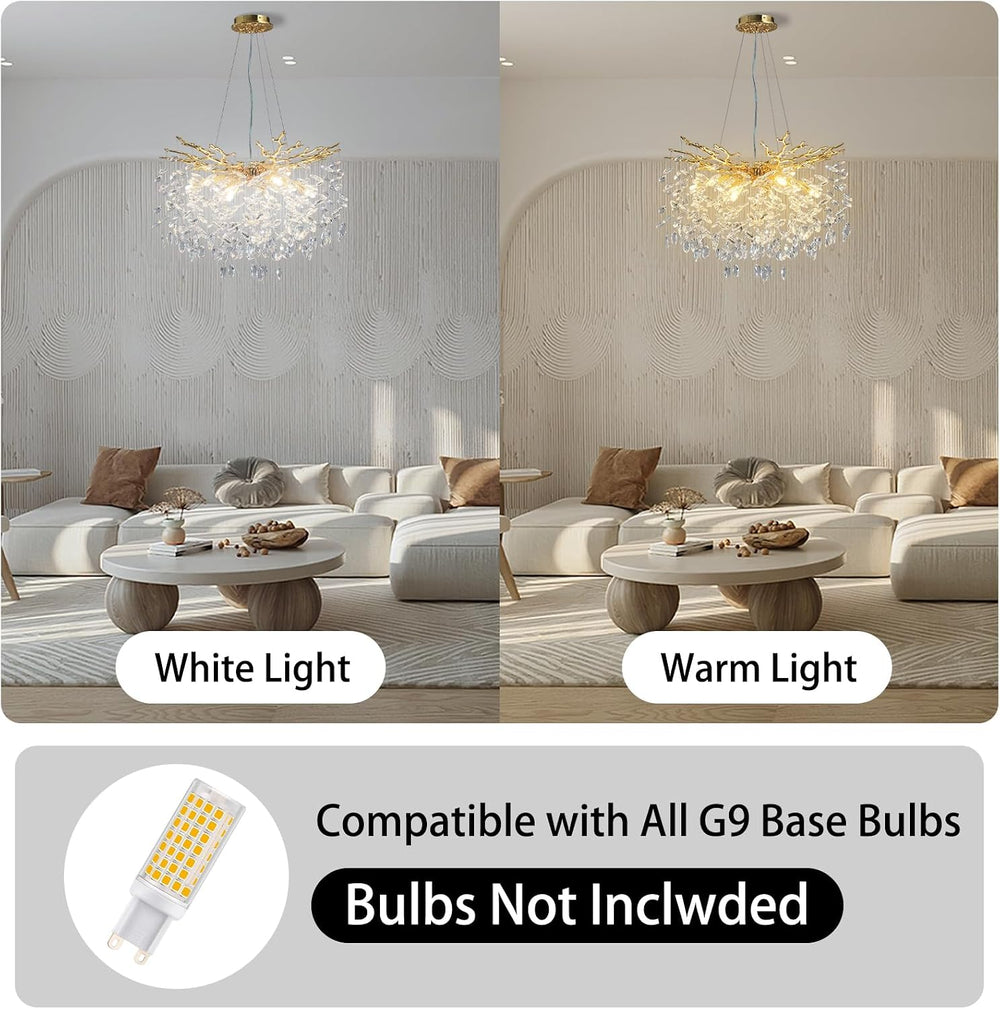 23.6" Modern Gold Tree Branch Chandelier, 8-Light Crystal Chandelier, Lu...