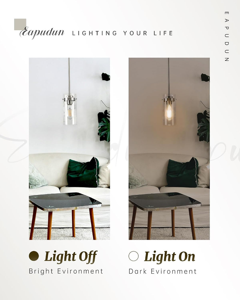 EAPUDUN Pendant Light (2 Packs), Kitchen Ceiling Hanging Light, Adjustable He...