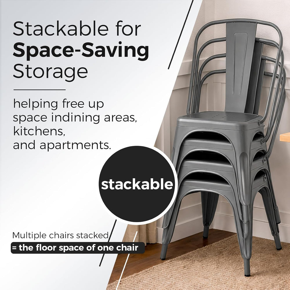 Gray Stackable Metal Dining Chairs, Set of 2