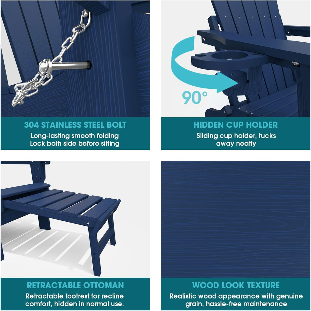 THOEOE Folding Adirondack Chairs, Outdoor Patio Fire Pit Chairs