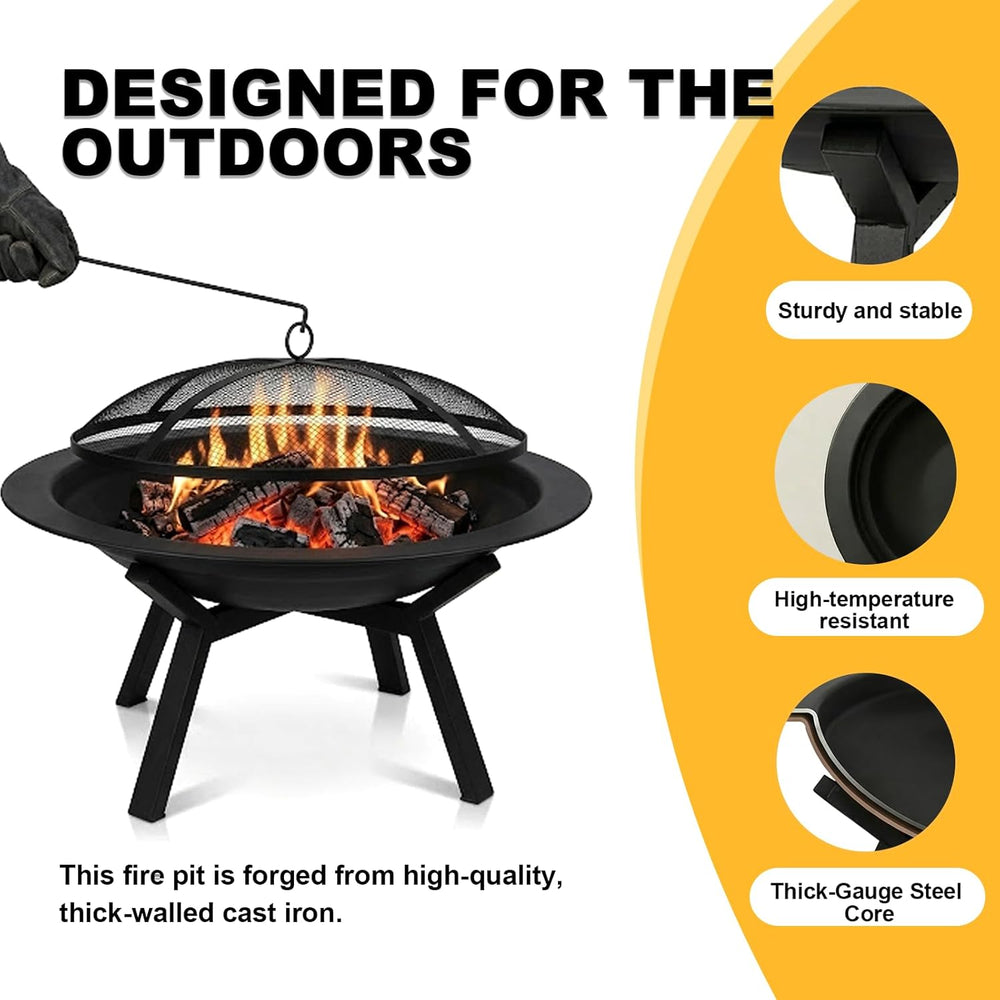 Outdoor Wood Burning Fire Pit, Heavy Duty Round Steel Fire Bowl for Backyard,...
