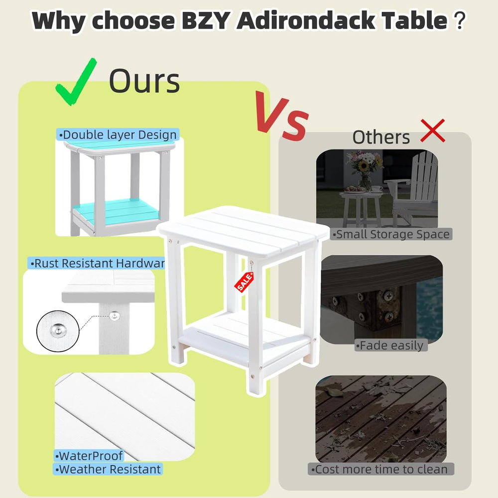 Adirondack Square Outdoor Side Table,2-Tier Storage Patio Side Table with Wea...