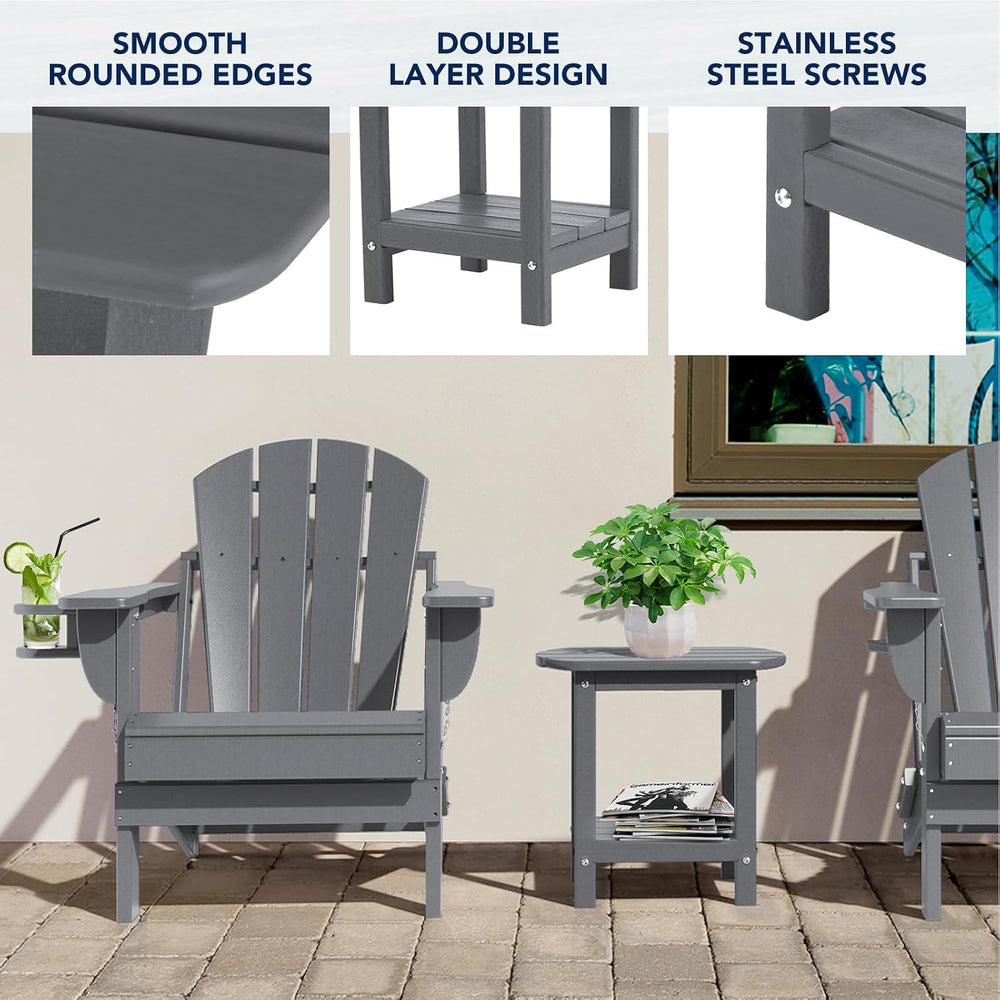 nalone Adirondack Side Table 16.5" Outdoor Side Table HDPE Plastic Doubl...