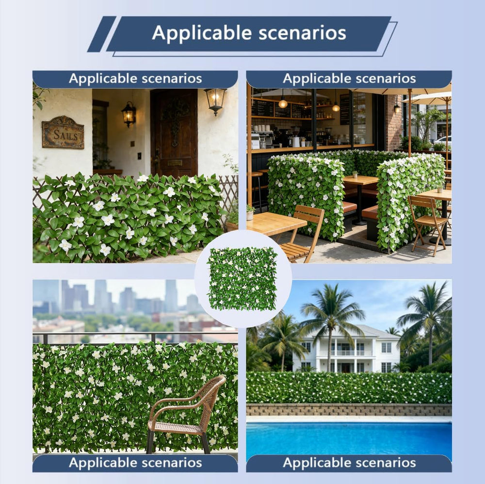 Expandable Privacy Screen with Artificial Flower for Balcony Patio Fence Gree...