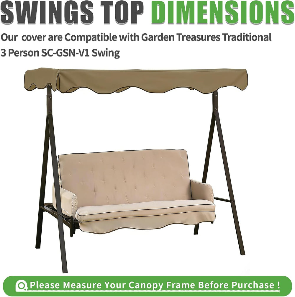 3 Seat Outdoor Swing Replacement Top for Patio, Khaki