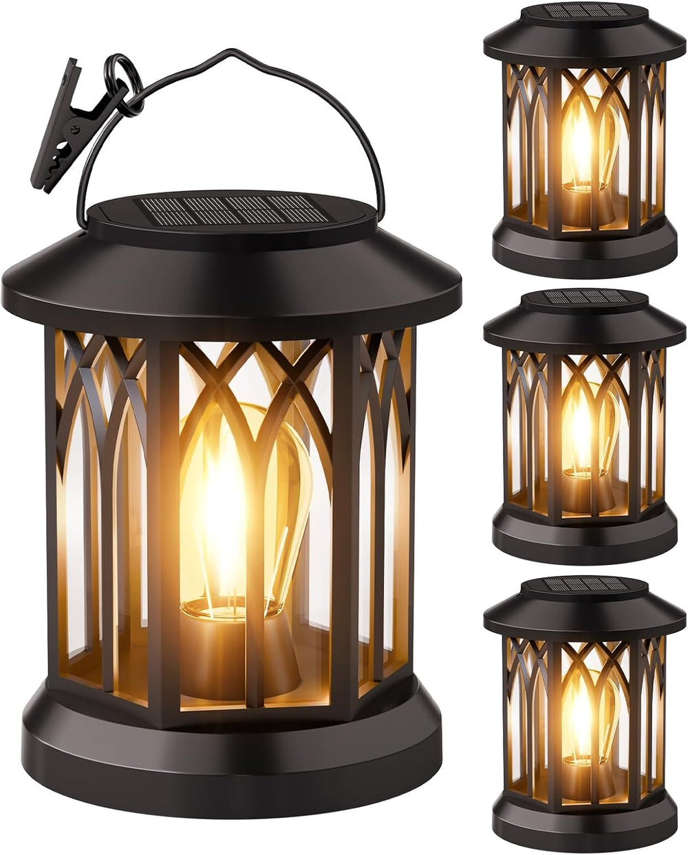 Solar Lanterns Outdoor Waterproof 4-Pack: Hanging Lantern Accent Warm Light