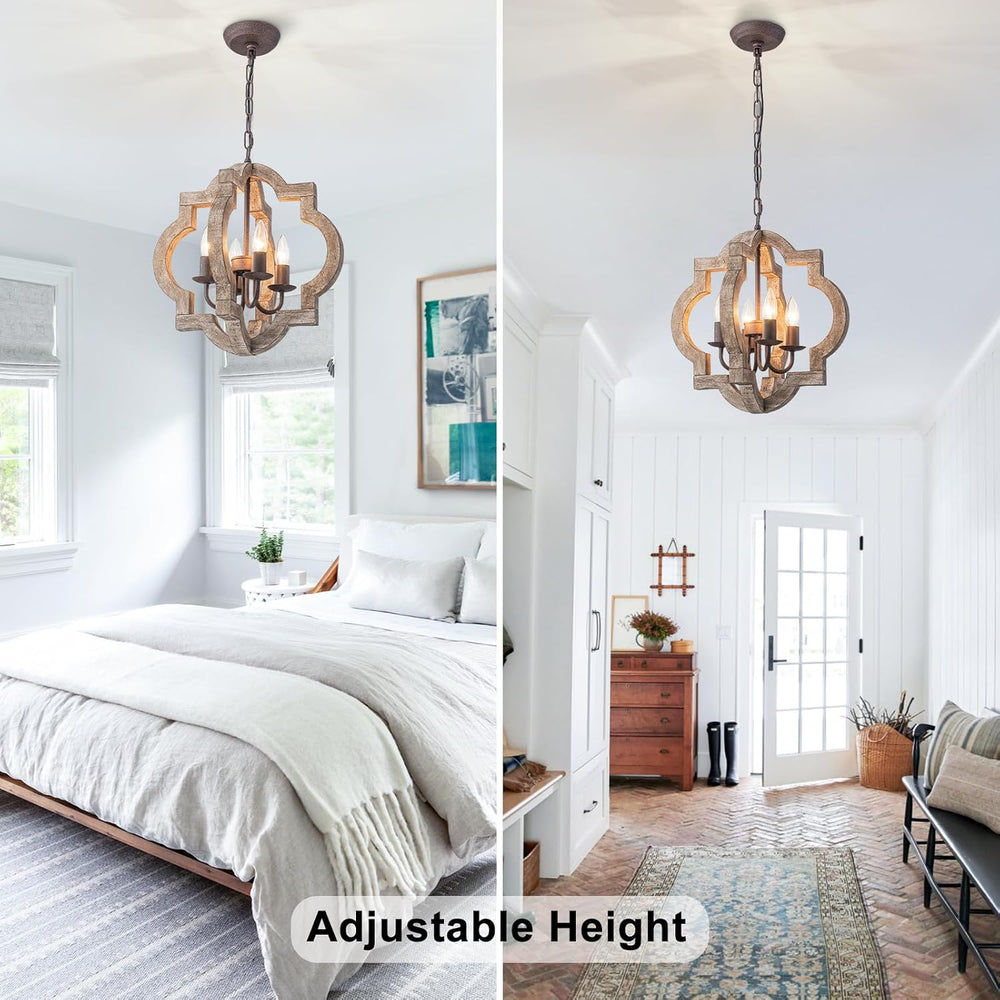 16" Farmhouse Chandelier Orb Distressed Wood Oak Dining Room Light Fixture