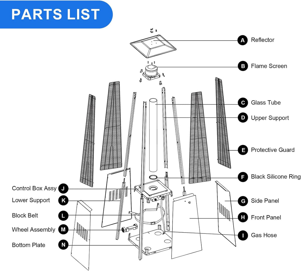 7 Bolt patio heater glass tube burner module replacement part 47000 BTU (incl...
