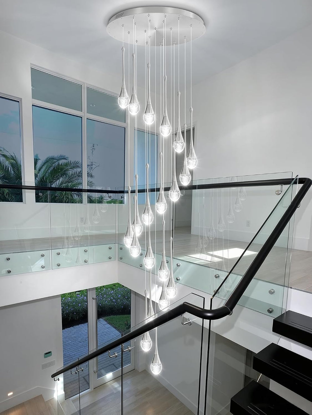ykolupty H138 Modern Chandelier for High Ceiling 26-Lights Chrome Raindrop Ch...