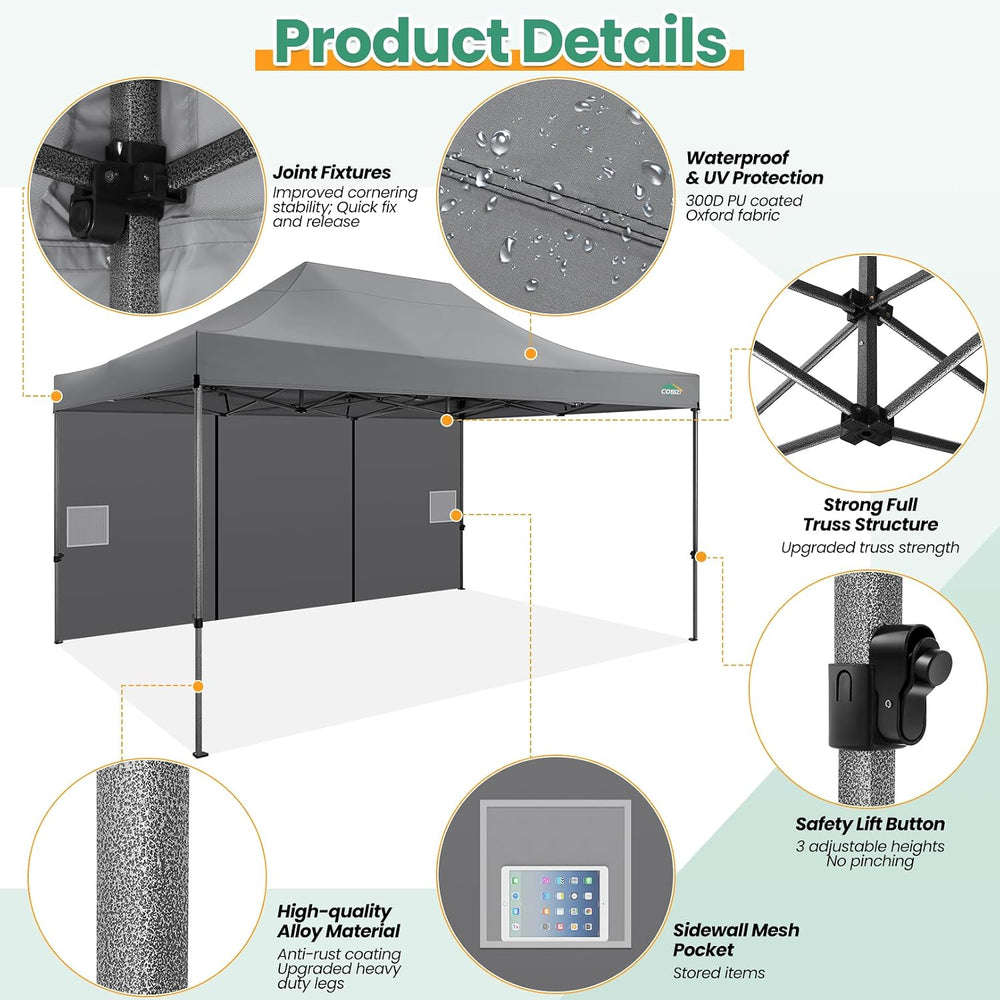 COBIZI 10x15 Heavy Duty Pop up Canopy Tent with Sidewalls Commercial Canopy