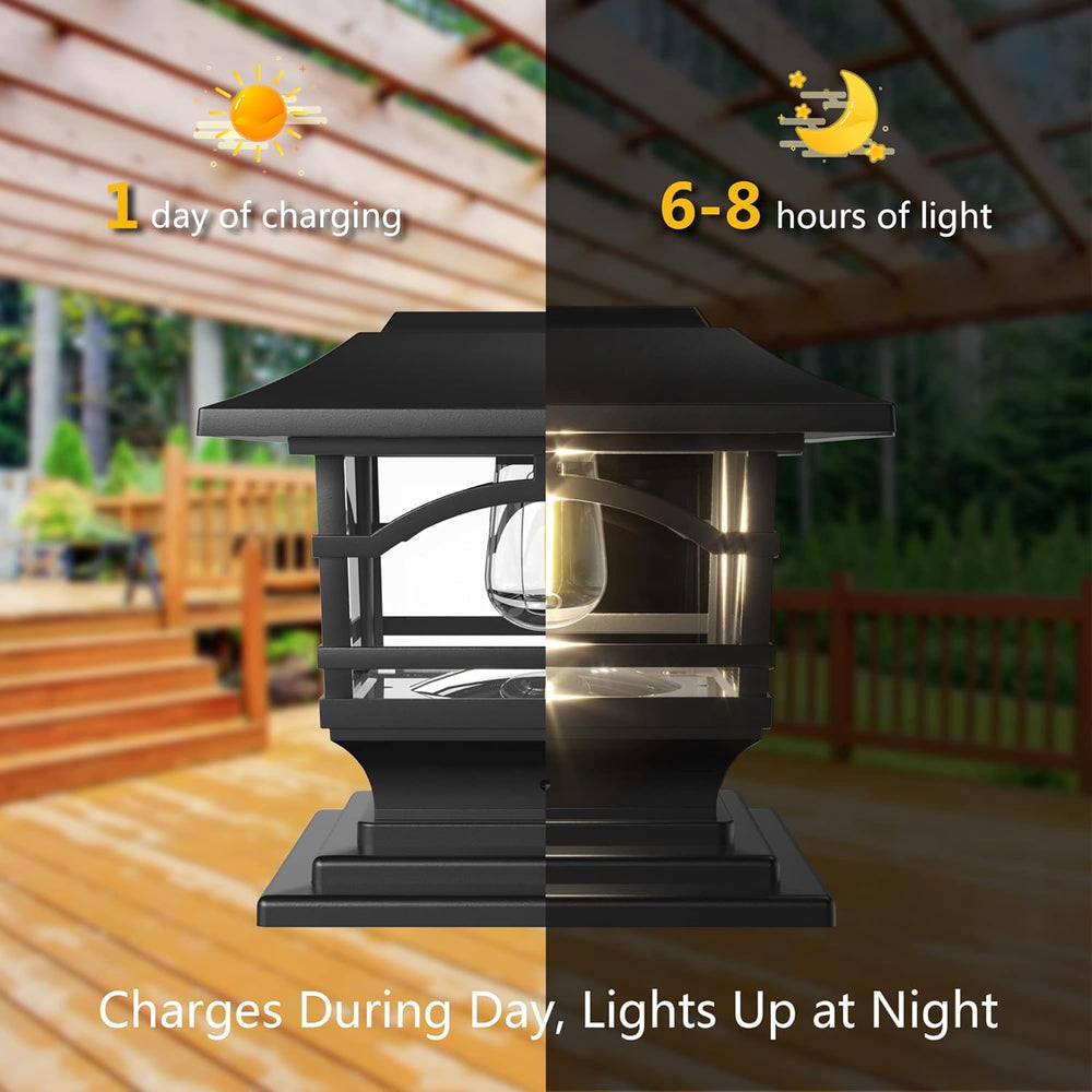 Davinci Edison Solar Outdoor Post Cap Lights, 4x4 5x5 6x6, Metal&Glass, 2PK