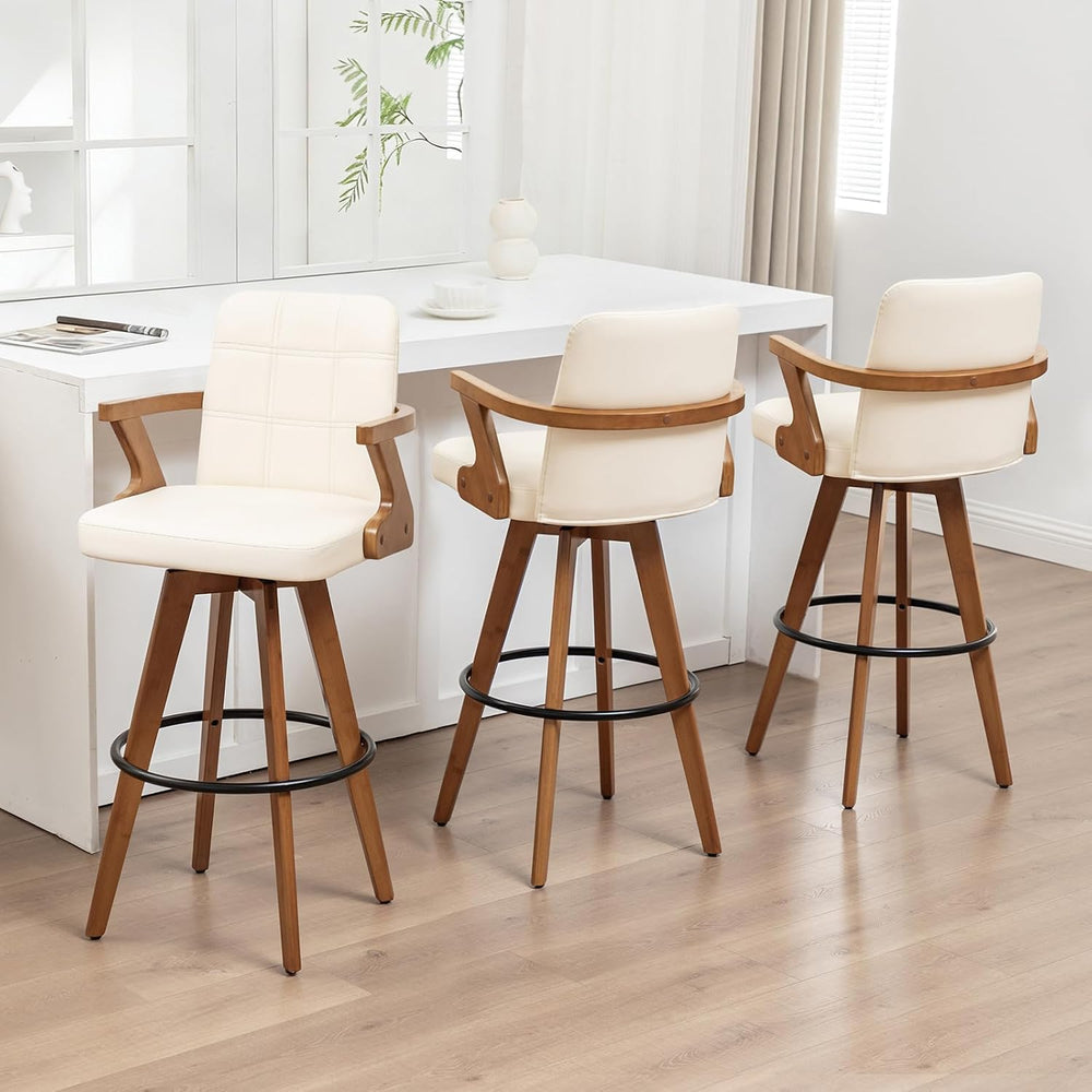 Swivel Counter Stools Set of 3 with Walnut Finish, Mid-Century Modern 26.7 In...