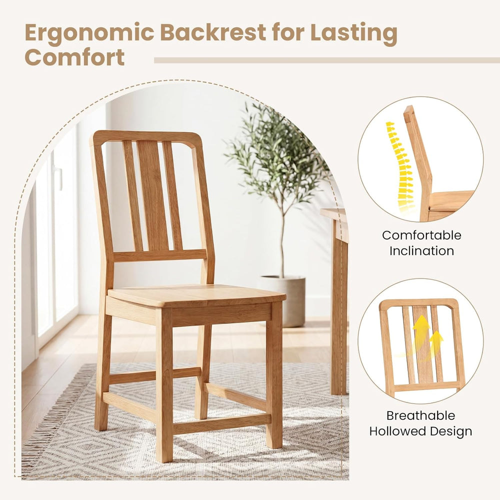 GIANTEX Wood Dining Chairs Set of 2, Natural Wooden Style,Hollowed Backrest