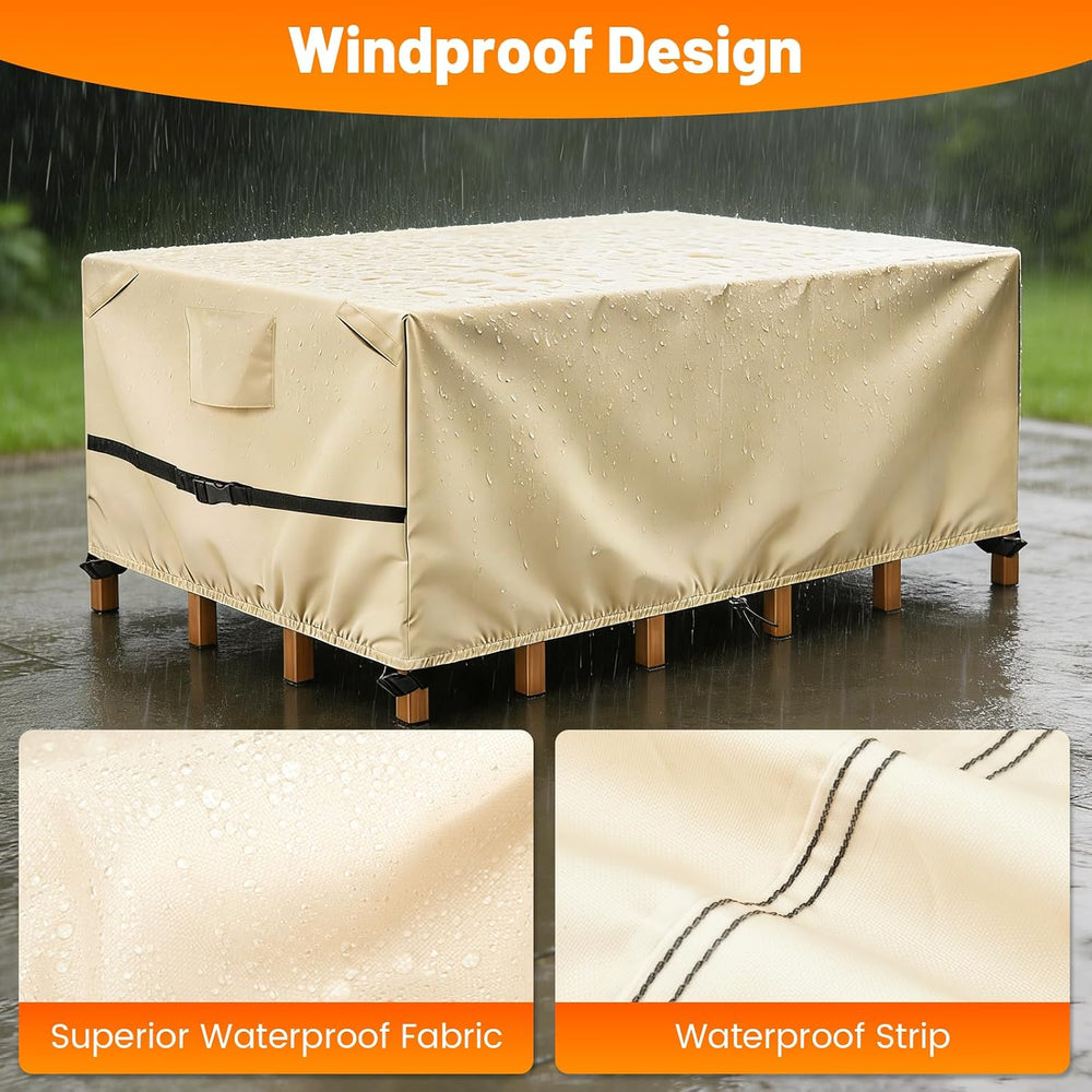 POMER Rectangular Patio Furniture Covers,Outdoor Patio Table Cover Beige