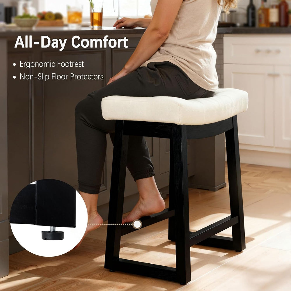 Counter Height Bar Stools Set of 3, 24 Inch Backless Upholstered Counter Stoo...