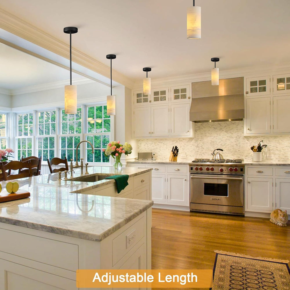 Alabaster Pendant Lights Kitchen Island, Black Hand Carved Alabaster Cylinder...