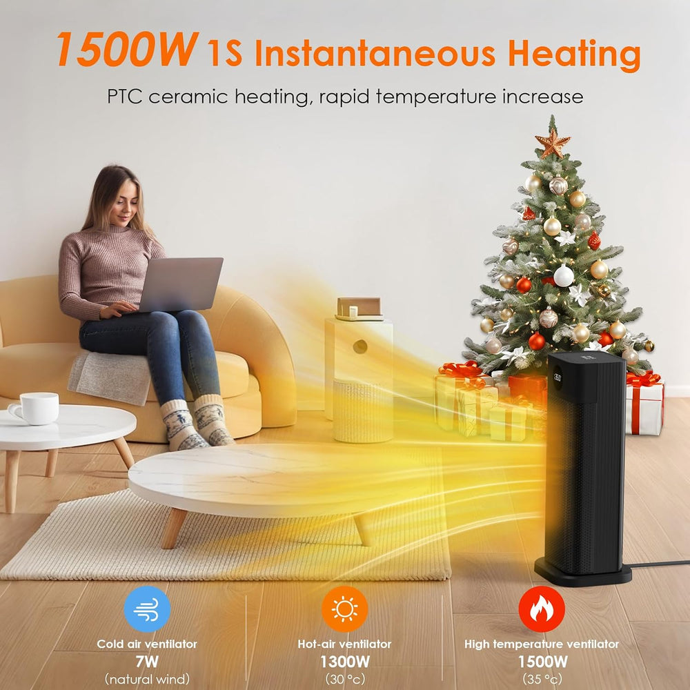 Minthouz Space Heater - 1500W PTC Ceramic Tower Heaters for Indoor Use with A...
