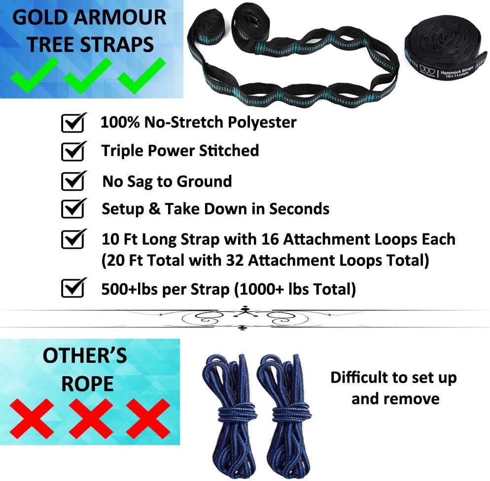 Gold Armour Camping Hammock - XL Double Hammock Portable Hammock Camping Acce...